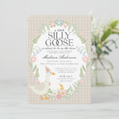 Beige Gekke Goose Floral Gingham Baby shower Kaart (Staand voorkant)