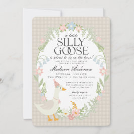 Beige Gekke Goose Floral Gingham Baby shower Kaart