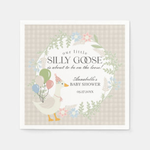 Beige Gekke Goose Floral Gingham Baby shower Servet