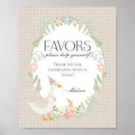Beige Gekke Goose Floral Gingham Favors Sign Poster