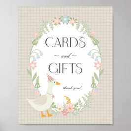 Beige Gekke Goose Floral Gingham Kaarten en gesche Poster