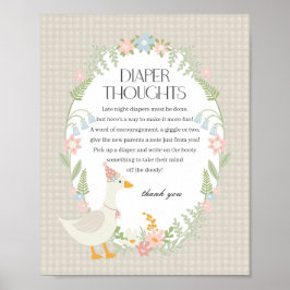 Beige Gekke Goose Floral Gingham Luier Gedachten Poster
