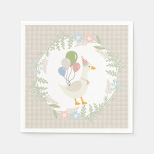 Beige Gekke Goose Floral Gingham Papier Servet