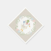 Beige Gekke Goose Floral Gingham Papier Servet (Hoek)