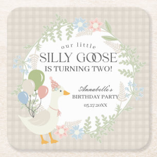Beige Gekke Goose Floral Gingham Verjaardag Kartonnen Onderzetters