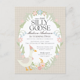 Beige Gekke Goose Floral Gingham Verjaardagsfeest Briefkaart