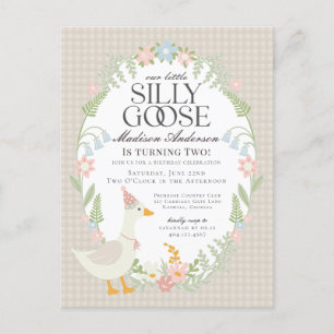 Beige Gekke Goose Floral Gingham Verjaardagsfeest Briefkaart