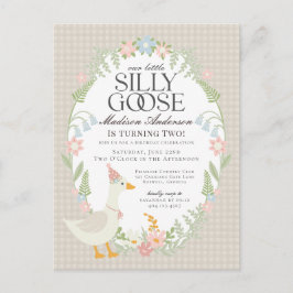 Beige Gekke Goose Floral Gingham Verjaardagsfeest Briefkaart