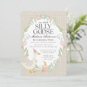 Beige Gekke Goose Floral Gingham Verjaardagsfeest Kaart (Staand voorkant)