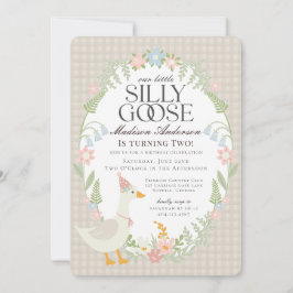 Beige Gekke Goose Floral Gingham Verjaardagsfeest Kaart