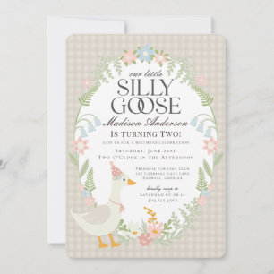Beige Gekke Goose Floral Gingham Verjaardagsfeest Kaart