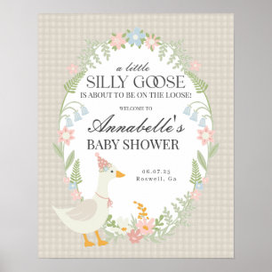 Beige Gekke Goose Gingham Baby shower Welkomstbord Poster