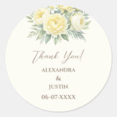 Beige Gele Bloemen Italiaanse Boog Huwelijk Dank u Ronde Sticker (Voorkant)