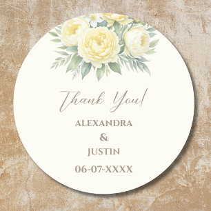 Beige Gele Bloemen Italiaanse Boog Huwelijk Dank u Ronde Sticker