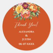 Beige Gele Bloemen Italiaanse Boog Huwelijk Dank u Ronde Sticker (Voorkant)