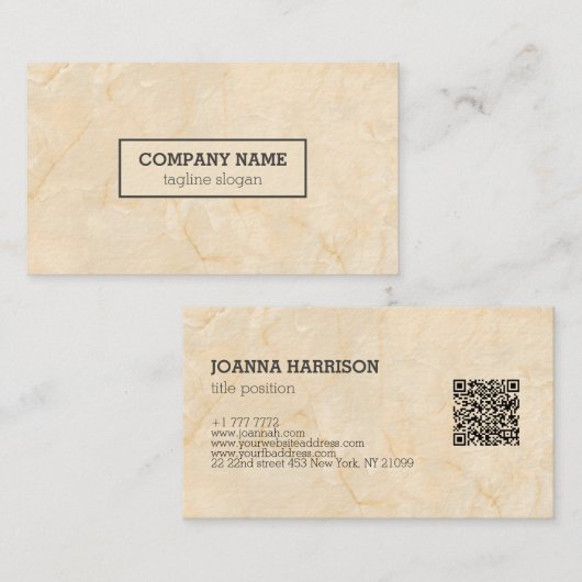Beige gemarmerde QR code Visitekaartje (Voorkant / Achterkant)