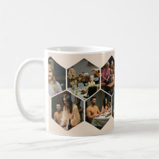 Beige Geometric Hexagon Photo Collage Coffee Mug Koffiemok