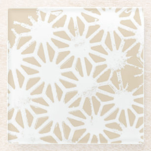 Beige geometrisch patroon glazen onderzetter