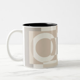 Beige Geometrische Blokken Minimalistisch Tweekleurige Koffiemok