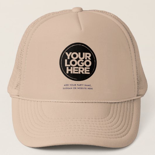 Beige | Gepersonaliseerde Logo en tekst Baseball Trucker Pet (Voorkant)