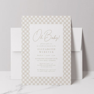 Beige geruite cute neutrale Oh Baby baby shower Kaart