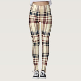 Beige geruite klassieke geruite patroon leggings