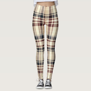 Beige geruite klassieke geruite patroon leggings