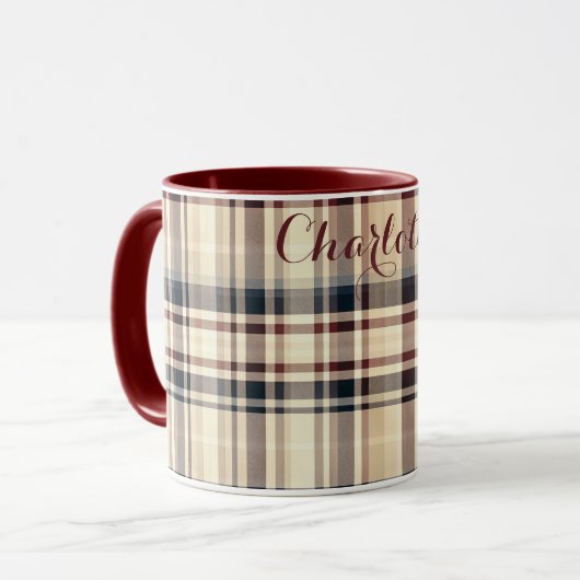 Beige geruite klassieke geruite patroon mok (Voorkant links)