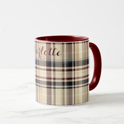 Beige geruite klassieke geruite patroon mok (Voorkant rechts)