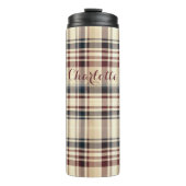 Beige geruite klassieke geruite patroon thermosbeker (Voorkant)