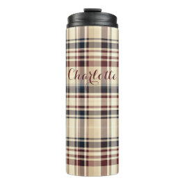 Beige geruite klassieke geruite patroon thermosbeker