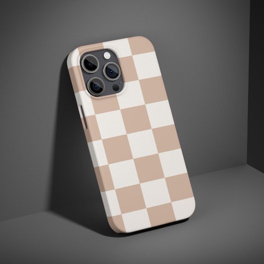 Beige geruite schaakbord met Neutraal Bruin Case-Mate iPhone Case