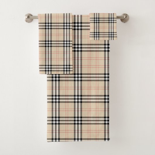 Beige geruite Tartan handdoek set (Insitu)