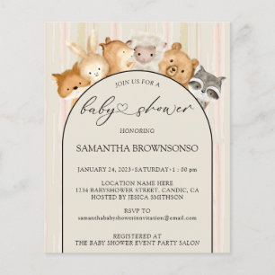Beige geslacht neutrale dieren baby shower budget flyer