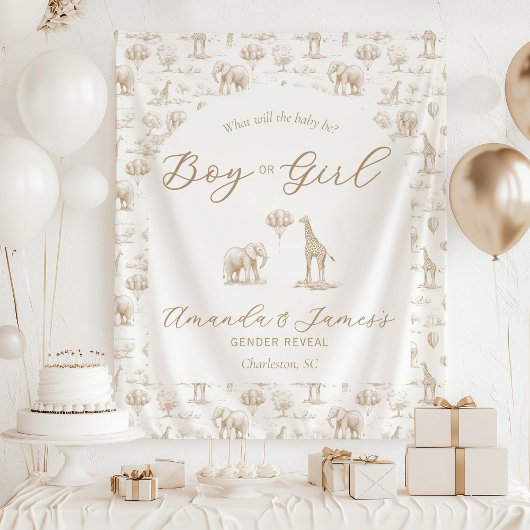 Beige geslacht onthulling banner safari toile wandkleed
