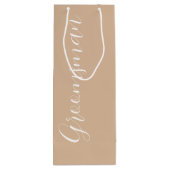 Beige gestileerde script bruidsjonker wijn cadeautas (Achterkant)