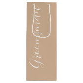 Beige gestileerde script bruidsjonker wijn cadeautas (Voorkant)