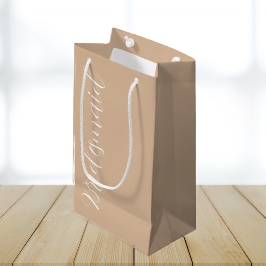 Beige gestileerde script bruidsmeisje trouwfeest klein cadeauzakje