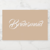 Beige gestileerde script bruiloft bruidsmeisje sparkling wijnetiket (Enkel label)