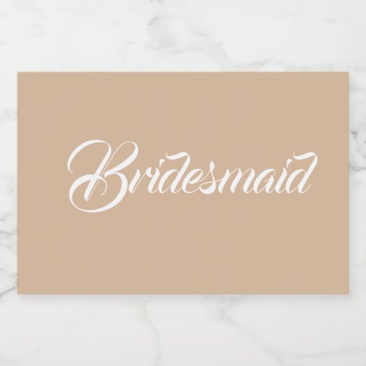 Beige gestileerde script bruiloft bruidsmeisje sparkling wijnetiket (Enkel label)