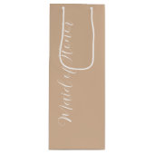 Beige gestileerde script getuige van de bruid wijn cadeautas (Voorkant)