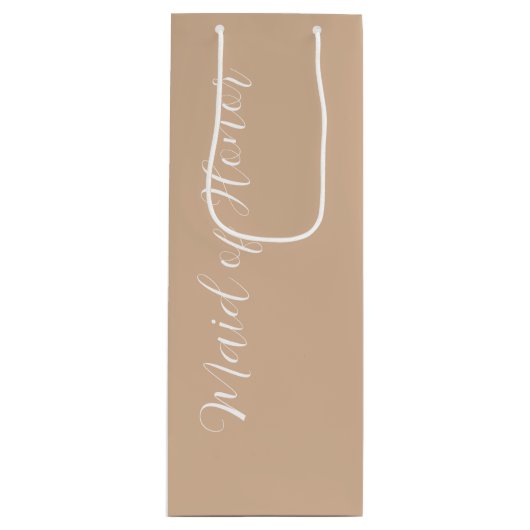 Beige gestileerde script Maid of Honor Wijn Cadeautas (Voorkant)