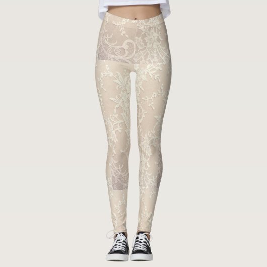 Beige gestreepte Leggings (Voorkant)