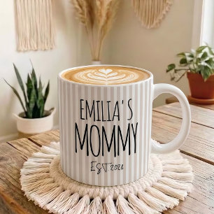 Beige Gestreepte Pastel Mama Papa Nieuwe Moeder Op Koffiemok