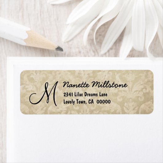 Beige getextureerde monogram M adreslabel Etiket (Insitu)