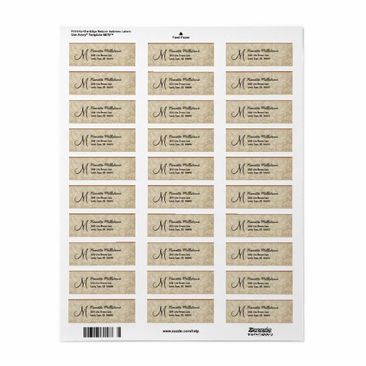 Beige getextureerde monogram M adreslabel Etiket (Full Sheet)
