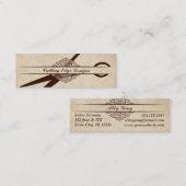 beige getextureerde schaar voor papier, haarschaar mini visitekaartje (Voorkant / Achterkant)