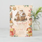Beige Gingerbread House Christmas Decorating Party Kaart (Staand voorkant)