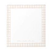 Beige Gingham Aangepaste Naam Notitieblok (Voorkant)