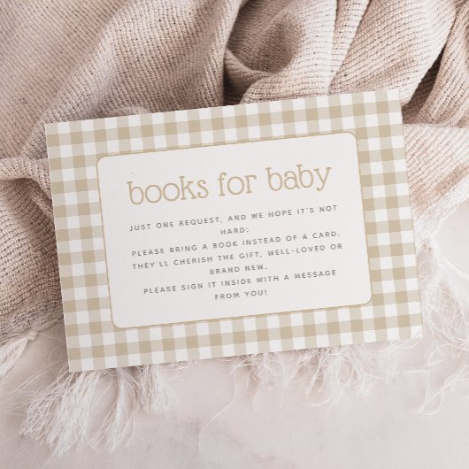 Beige Gingham Baby shower Boek aanvraag Informatiekaartje
